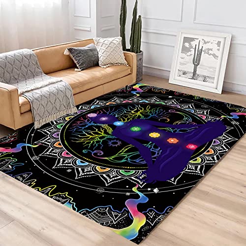 Area Rugs Chakra Meditation Spiritual Yoga 3D Digital Print Carpet Living Room Bedroom Sofa Mat Door Mat Home Decoration 5.25 x 7.5 ft/63 x 90 in