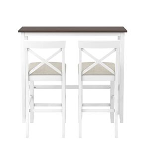 Polibi 3-Piece Bar Height Dining Set with 48”Rectangular Bar Table and 2 Padded Chairs for Dining Room Kitchen Breakfast Nook, Cherry+White