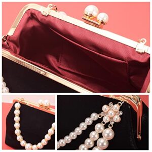 Black, Red and Gold Clutch Purses for Women, Vintage Pearl Satin Evening Handbags for Wedding, Bride Clutch bags with Pearls