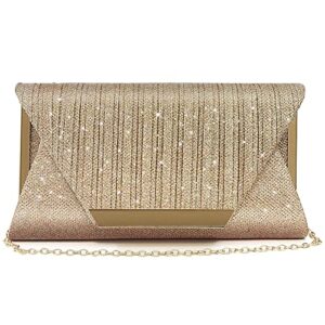 vinmen evening bags purses for wedding glitter clutch for women dressy clutches with shoulder chain (gold)