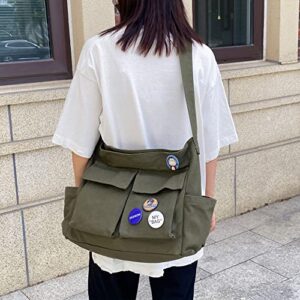 Canvas Messenger Bag Large Hobo Crossbody Bag with Multiple Pockets Shoulder Tote Bag for Women and Men (Brown)