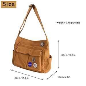 Canvas Messenger Bag Large Hobo Crossbody Bag with Multiple Pockets Shoulder Tote Bag for Women and Men (Brown)