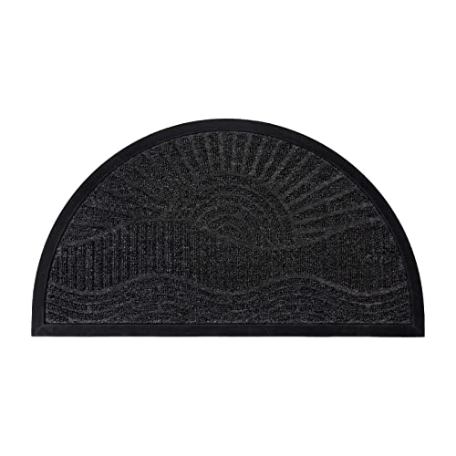 SUNNOW Sunrise Door Mat Half Round, Waterhog Front Doormat with Non Slip Rubber Backing, Heavy Duty Entry Dirt Trapper Rug for Outdoor Indoor Entrance High Traffic Areas, 17"x 30"