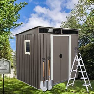 6.4 x 5ft outdoor metal storage shed，with lockable doors, floor frame, side window,sun protection, waterproof tool storage shed for patio, lawn,backyard (gray-6.4 x 5ft+side window)