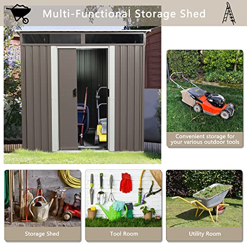 6.4 x 5ft Outdoor Metal Storage Shed，with Lockable Doors, Floor Frame, Side Window,Sun Protection, Waterproof Tool Storage Shed for Patio, Lawn,Backyard (Gray-6.4 x 5ft+Side Window)