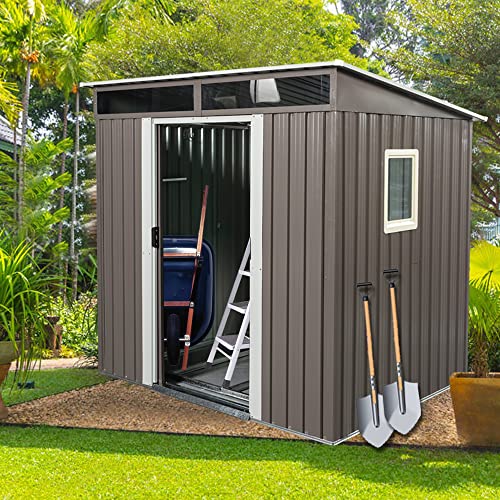 6.4 x 5ft Outdoor Metal Storage Shed，with Lockable Doors, Floor Frame, Side Window,Sun Protection, Waterproof Tool Storage Shed for Patio, Lawn,Backyard (Gray-6.4 x 5ft+Side Window)