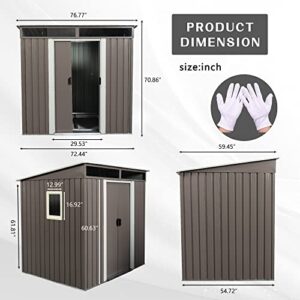 6.4 x 5ft Outdoor Metal Storage Shed，with Lockable Doors, Floor Frame, Side Window,Sun Protection, Waterproof Tool Storage Shed for Patio, Lawn,Backyard (Gray-6.4 x 5ft+Side Window)