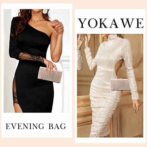 Yokawe Women's Evening Bag Gold Glitter Pleated Clutch Purse Bridal Wedding Party Prom Handbag (Champagne)