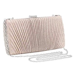 Yokawe Women's Evening Bag Gold Glitter Pleated Clutch Purse Bridal Wedding Party Prom Handbag (Champagne)