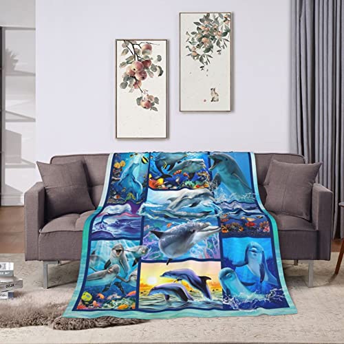 Dolphin Blanket Soft Warm Cozy Ocean Animal Blankets for Boys Girls Fuzzy Plush Dolphin Throw Blanket Fleece Flannel Kid Adults Blanket Gift for Couch Sofa 50"x40"