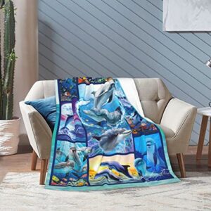 Dolphin Blanket Soft Warm Cozy Ocean Animal Blankets for Boys Girls Fuzzy Plush Dolphin Throw Blanket Fleece Flannel Kid Adults Blanket Gift for Couch Sofa 50"x40"