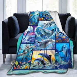 Dolphin Blanket Soft Warm Cozy Ocean Animal Blankets for Boys Girls Fuzzy Plush Dolphin Throw Blanket Fleece Flannel Kid Adults Blanket Gift for Couch Sofa 50"x40"