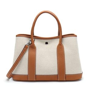 women’s leather canvas garden party tote bag crossbody shoulder bag handbag (brown, m(30*22*14cm))