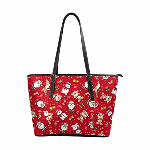 InterestPrint Christmas Santa and Bear Women's Stylish Tote Bag Travel Shoulder Bag