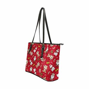 InterestPrint Christmas Santa and Bear Women's Stylish Tote Bag Travel Shoulder Bag