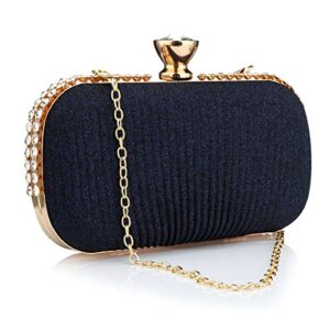 bwkunolf glitter clutch purses pleated evening bag pearl clutch purse with chain,handbags for woman crossbody bags shoulder bag for party wedding cocktail evening,blue