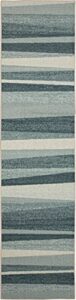 mohawk home horizon stripe navy blue 2′ x 7′ area rug perfect for entryway, laundry room, hallway