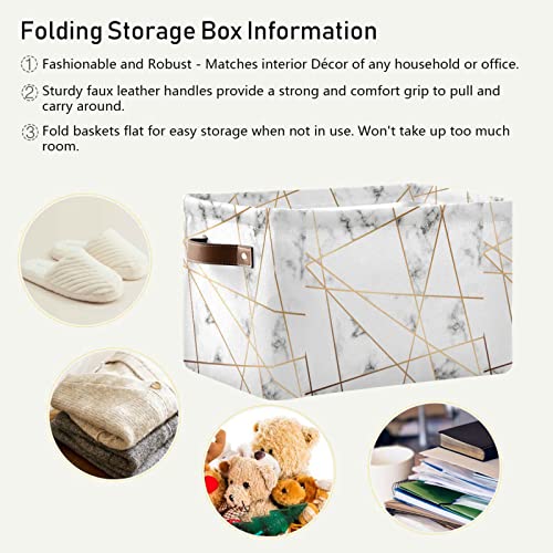 ALAZA Marble Texture Liner Foldable Storage Box Storage Basket Organizer Bins with Handles for Shelf Closet Living Room Bedroom Home Office 2 Pack