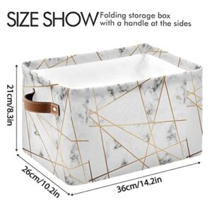 ALAZA Marble Texture Liner Foldable Storage Box Storage Basket Organizer Bins with Handles for Shelf Closet Living Room Bedroom Home Office 2 Pack