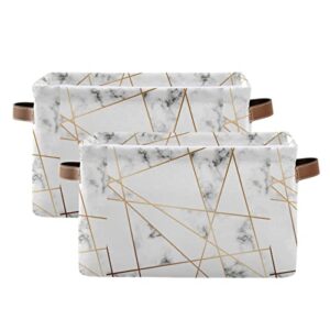 ALAZA Marble Texture Liner Foldable Storage Box Storage Basket Organizer Bins with Handles for Shelf Closet Living Room Bedroom Home Office 2 Pack