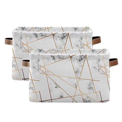 ALAZA Marble Texture Liner Foldable Storage Box Storage Basket Organizer Bins with Handles for Shelf Closet Living Room Bedroom Home Office 2 Pack