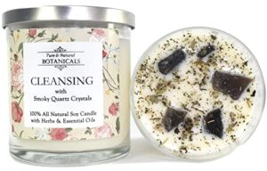 cleansing pure & natural soy candle 100% natural & non toxic with crystals, lemon, eucalyptus & rosemary herbs and essential oils (wiccan pagan magick)