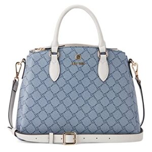 NINE WEST Zenith Small Triple Compartment Satchel Crossbody, Chambray Logo/Milk