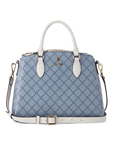 NINE WEST Zenith Small Triple Compartment Satchel Crossbody, Chambray Logo/Milk