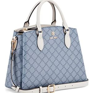 NINE WEST Zenith Small Triple Compartment Satchel Crossbody, Chambray Logo/Milk