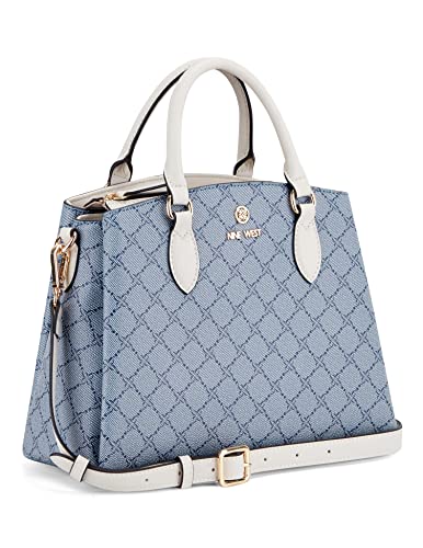 NINE WEST Zenith Small Triple Compartment Satchel Crossbody, Chambray Logo/Milk