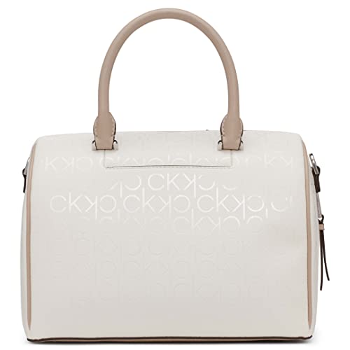 Calvin Klein Ashley Top Zip Dome Satchel, Cherub White Multi Printed Textured Emboss Logo