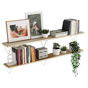 wallniture colmar 48″x6″ floating shelves for wall storage, wall bookshelf living room decor, kitchen shelves, wall shelves for bedroom, floating shelf for dining room & office burnt set of 2