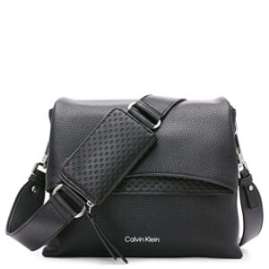 calvin klein chrome organizational 2 in 1 flap crossbody, black/silver