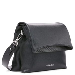 Calvin Klein Chrome Organizational 2 in 1 Flap Crossbody, Black/Silver