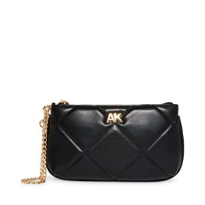 anne klein ak quilted pouch wrislet with chain, black/black