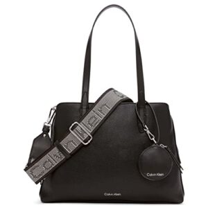 calvin klein millie 2 in 1 triple compartment tote, black/silver