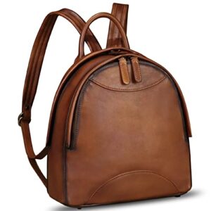 ivtg genuine leather backpack purse for women vintage fashion bookbag handmade casual satchel daypacks (lightbrown)