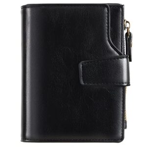 gsg small womens wallet leather credit card holder, rfid blocking bifold ladies pocket wallet with zipper coin pocket, black
