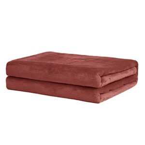 rendiele fleece throw blankets fluffy warm solid color blankets for bed (terracotta, 9090 queen)