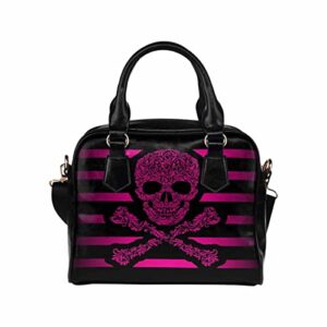 d-story pink skull stripes handbags for women purses top handle tote bags leather shoulder satchel handbags with zipper