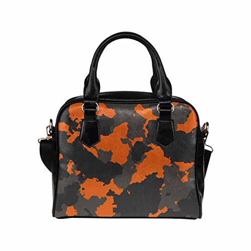 D-Story Orange Camouflage Handbags for women Leather Purses and Handbags for Women Shoulder Bag Top Handle Satchel Ladies