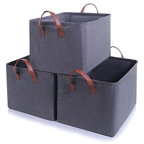 Bienvoun Storage Bins for Organizing - 36L Fabric Closet Storage Baskets with Support Rods for Clothes, Closet Organization, Shelf Storage 3-Pack Gray