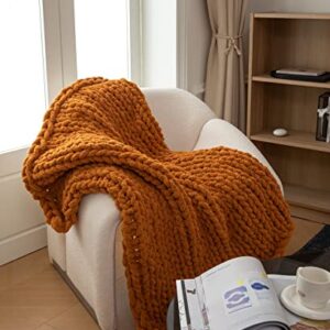 Chunky Knit Blanket Soft Chenille Yarn Knitted Throw Blanket 50"X60" Handmade Cable Warm Thick Giant Blanket for Couch Bed Trips (Burnt Orange, Throw 50“x60”)