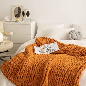 Chunky Knit Blanket Soft Chenille Yarn Knitted Throw Blanket 50"X60" Handmade Cable Warm Thick Giant Blanket for Couch Bed Trips (Burnt Orange, Throw 50“x60”)