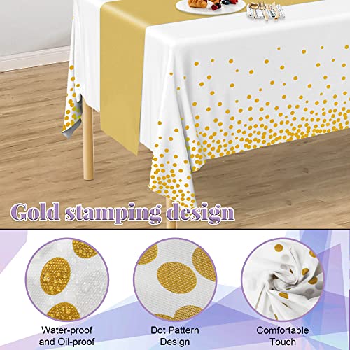 4 Pack Disposable Plastic Gold Tablecloths 54"X108" and 4 Pack Satin Table Runner 12"x 108" with 40 PCS Dinner Paper for Wedding Birthday Valentine’s Day Graduation Baby Shower Holiday