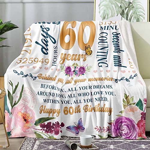 Hcoviv 60th Birthday Gifts Women Blanket 50*60, Happy 60th Birthday Gift Ideas, 60th Birthday Decorations, Gifts for Women Turning 60, Gifts for 60-Year-Old, Best Birthday Present 1963 Throw Blanket