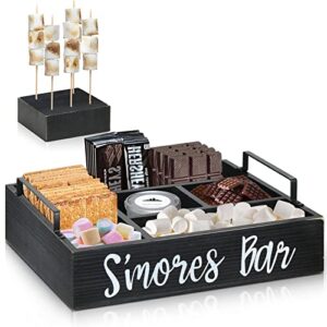 y&me s’mores station, smores maker box for smores kit, smores supplies container holder, wooden s’mores bar holder with handles, s’mores marshmallow storage box, smores caddy, smores serving tray