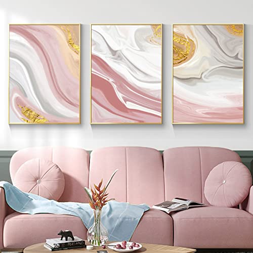 Pink Marble Canvas Wall Art Glitter Gold Blush Picture Blush Marble Wall Art Abstract Gold Foil Artwork Pink and Gold Marble Canvas Luxury Pink White Painting Modern Room Decor 16x24inchx3 No Frame