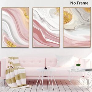 Pink Marble Canvas Wall Art Glitter Gold Blush Picture Blush Marble Wall Art Abstract Gold Foil Artwork Pink and Gold Marble Canvas Luxury Pink White Painting Modern Room Decor 16x24inchx3 No Frame