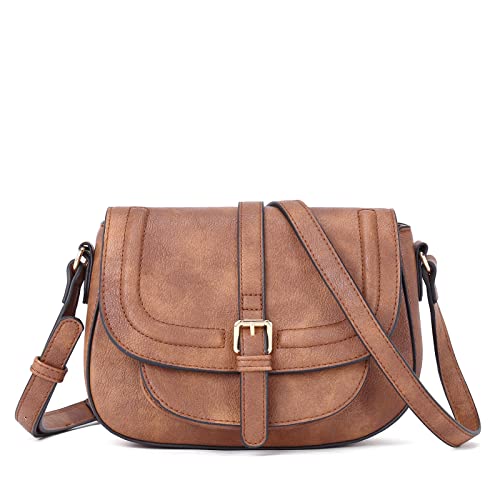 CLUCI Crossbody Saddle Bags for Women Purses Handbags for ladies Girls Travel Satchel Bag Vintage Leather Shoulder Bag